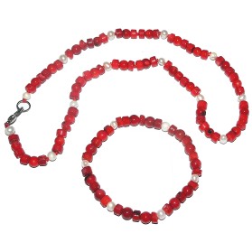 Set coral rosu cu sidef 6 mm