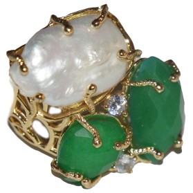 Inel onix verde cu sidef alb reglabil auriu Inel onix verde cu sidef alb reglabil auriu