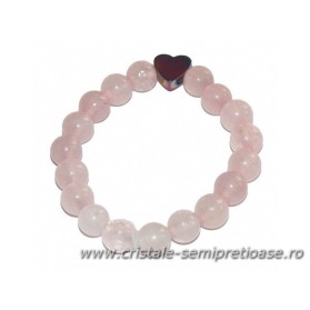 Bratara cuart roz copil cu inimioara - 6 mm Bratara cuart roz copil cu inimioara - 6 mm