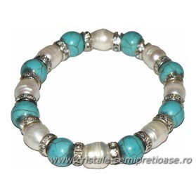 Bratara howlit albastru și perle de cultura 8 mm. Bratara perle de curltura si howlit albastru Bratara howlit albastru și perle de cultura 8 mm. Bratara perle de curltura si howlit albastru