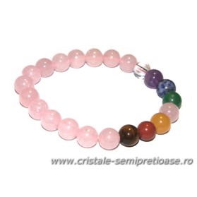 Bratara cuart roz cristale chakre 8 mm Bratara cuart roz cristale chakre 8 mm